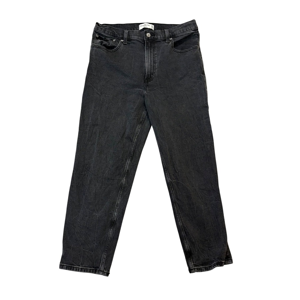 Abercrombie Fitch High Rise Mom Jeans Black Denim Size 30‎ Grunge Cropped short
